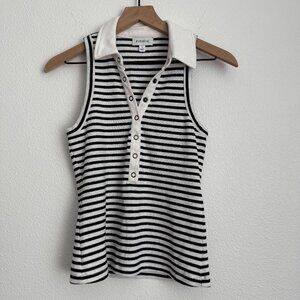 🌻 Evereve Kenny Collar Sleeveless Henley Tank Black & White Stripe